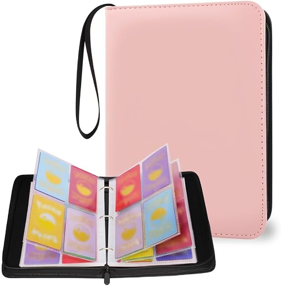 AULEEP Trading Card Binder 4 Pockets 520 Cards Collection Top Loading Cards Album, Kpop Album Easy Carry DIY Stickers Holder Removable Photocard Binder for Yoto TCG, MTG Cards, Pink
