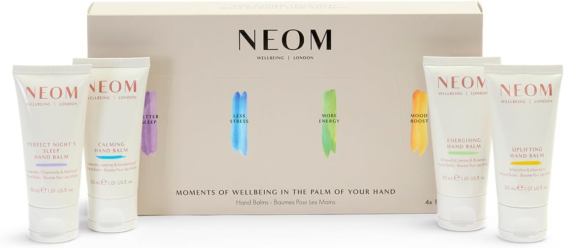 Neom Moments of Wellbeing in The Palm of Your Hand Gift Set I 4 x 30 ml Fragrances I Hand Balm Collection I 100% Natural I Perfect Handbag Size