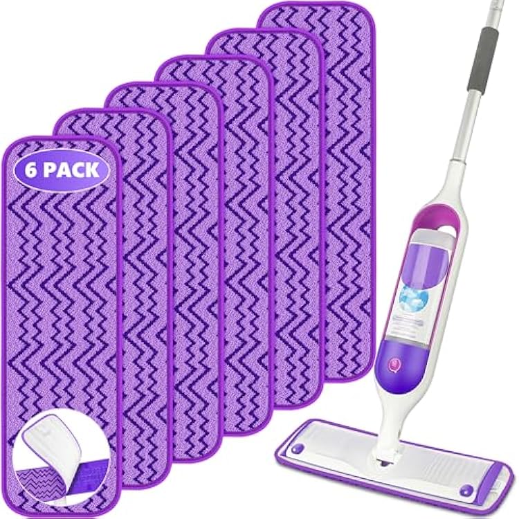 6 Pack Reusable Mop Pads Compatible with Swiffer PowerMop - Enspoway Microfiber Washable Mopping Pad Refills for 13 14 15 Mop Multi-Surface Wood Floor Cleaning - Purple