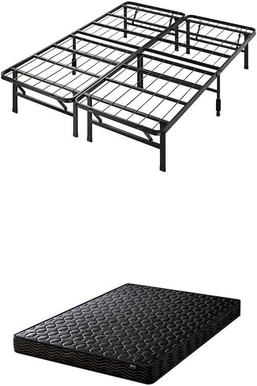 Zinus SmartBase Bed Frame, Black + 5.9 inches 15 cm, Basic Pocket Coil Mattress, Black, Double/Soundproofing/Pipe/Storage Space/No Tools Required/Easy Assembly