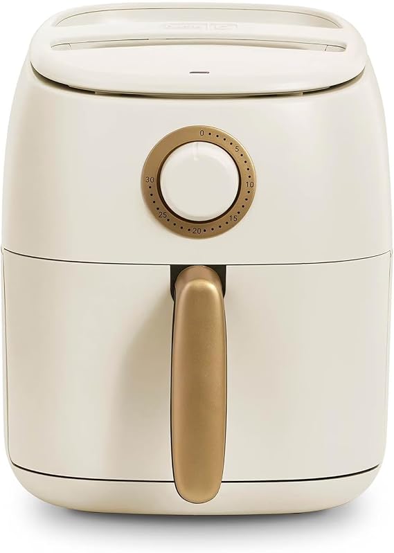 Air Fryer Tasti-Crisp, Compact 2.6 Qt Capacity with AirCrisp Technology, Non-stick Ceramic, Extra-Large Crisper Drawer, Cream with Brushed Gold Accents