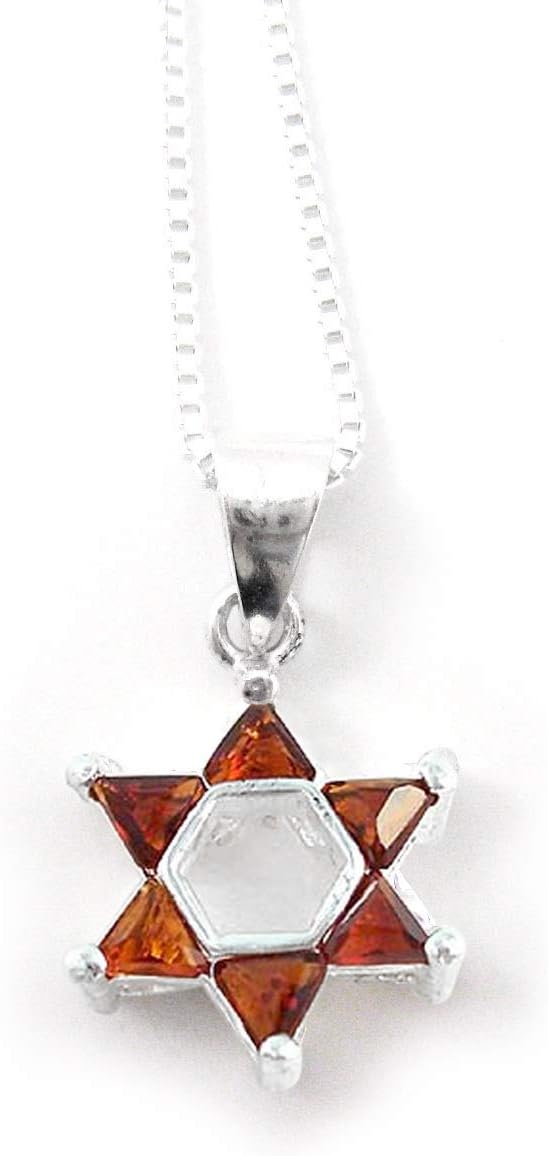 Star of David Sterling Silver and Crystal Necklace, Red
