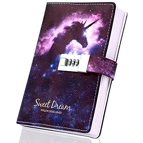 CAGIE Diary with Lock for Girls and Women, Lock Diary Combination Personal Constellation, A5 Waterproof Journal for Girls Ages 8-12 Gifts Presents, Shadow Unicorn