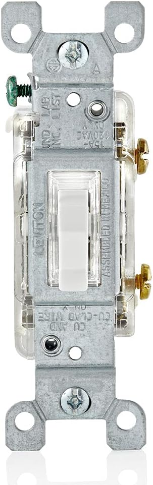 Leviton 15-Amp Toggle LED Illuminated Single-Pole Switch, L1461-2W, White
