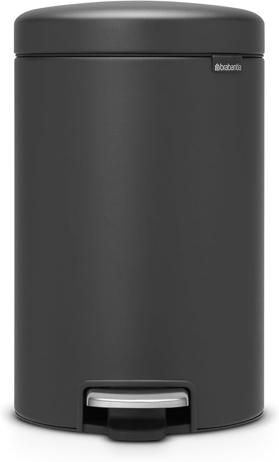 Brabantia Step-On Small Trash Can | Mineral Infinite Gray | 3.2 Gallon / 12L | Bathroom, Bedroom, Office Trash Can, Light Pedal, Handle & Removable Inner Bucket | 9.9 x 13.3 x 16.2 | + Trash Bags