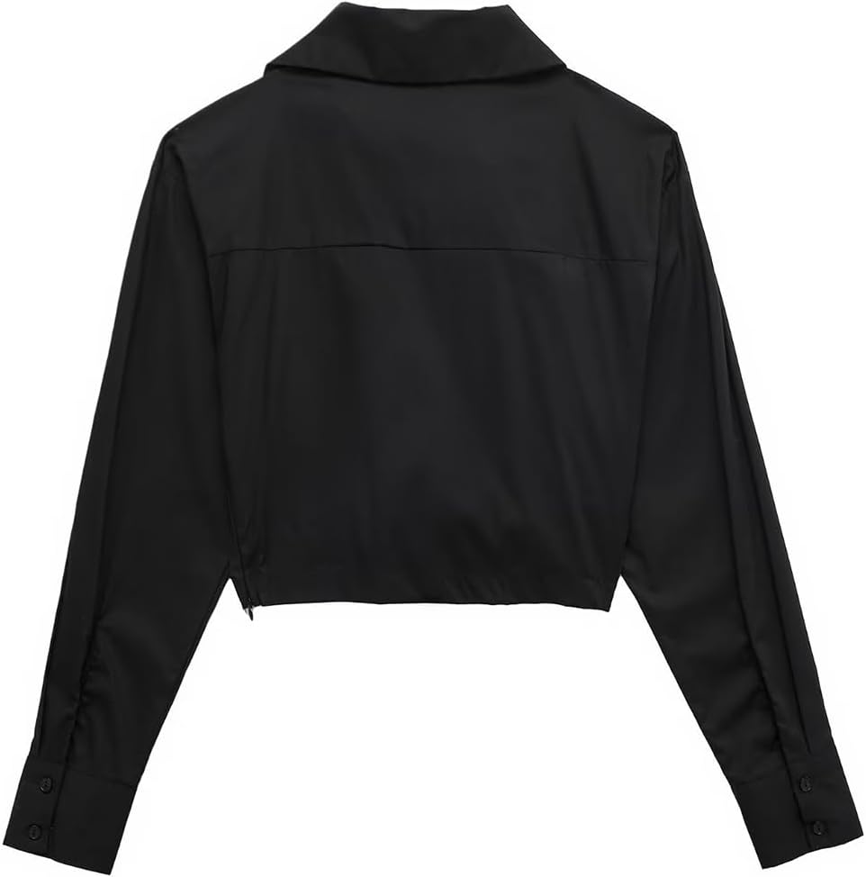Yimoon Women's Long Sleeve Collared Shirt Twist Front V Neck Blouse Crop Tops