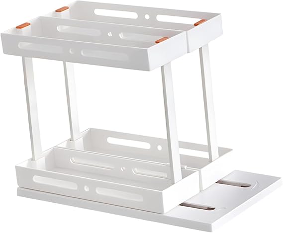 Pull out Storage Rack Adjustable 2 Tier Countertop Organizer White