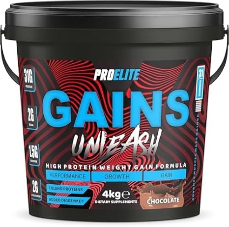Weight Gainer High Protein Powder Shakes 4KG Vegetarian Serious Mass, Gainz Heavyweight, Weight Gain with Added Creatine, Glutamine and BCAA Powder Made in UK by PROELITE (4KG, Chocolate)
