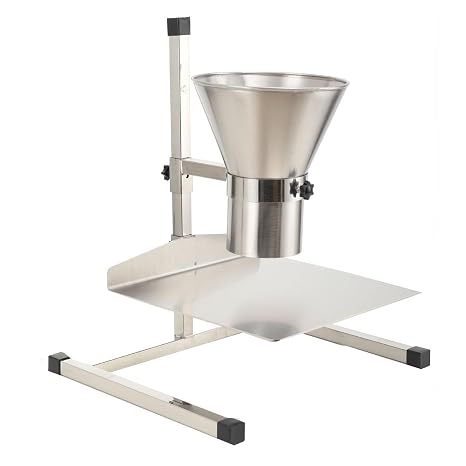 4in Stainless Steel Feeding Hopper with Support Stand, Manual Filling Package Funnel Food Grade Kitchen Feeding Hopper Packaging Funnel with Lifting Platform for Powder, Paste, Liquid Granule