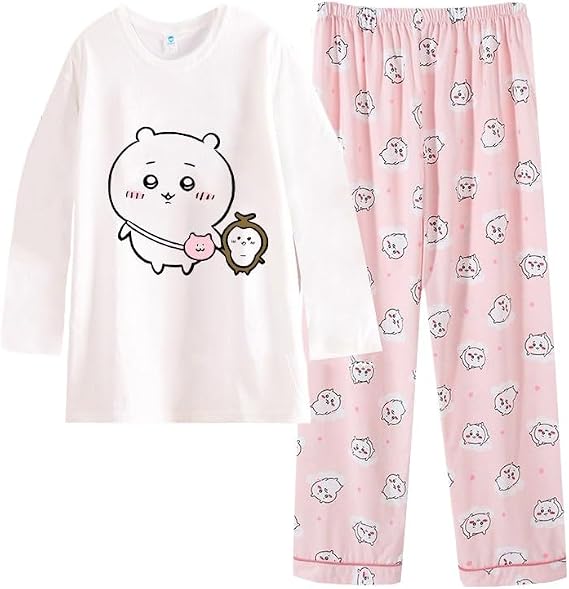 Cartoon Pajamas Set Petite Women Girls 2 Piece Pjs Sets Sleepwear Long Sleeve T Shirt and Pants Lounge Set