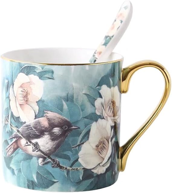 Bone China Teacup, 12oz- Birds& Trees (Turquoise)