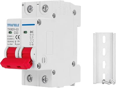 DC Miniature Circuit Breaker 2P 1000V 63A Solar Mini Circuit Breaker Battery Switch Thermal Magnetic Trip DIN Rail Mount DC Disconnect Switch for Photovoltaic PV System