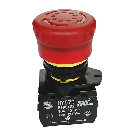 HY57B 250V 12A 1NC Pushbutton Push Button Red Emergency Stop Switch for Industrial Electrical Appliances Equipment