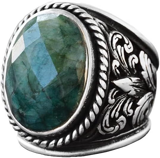 Real Natural Emerald Gemstone, Emerald Ring, Sterling Silver Men's Ring, Green