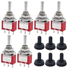 Twidec/6Pcs Mini Momentary Toggle Switch SPDT 3 Position 3 Pins (0N)-Off-(ON) Miniature Toggle Switch AC 5A/125V 2A/250V Car Boat Switches with Waterproof Cap MTS-123-MZ