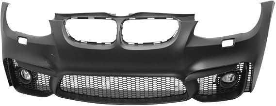 Front Bumper Cover w/ Fog Lamp For 2011-2013 BMW E92 E93 3-Series Coupe LCI | Brand of Hyper Glory, NOT Fit M3, Unpainted Black, M4 Style, PP, Bumper Conversion Exterior Body Kit Replacement