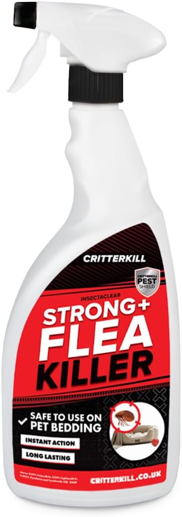 CritterKill Strong Flea Killer Spray for the Home 1L - Safe for use on Pet Bedding, Bedding, Mattresses, Carpets & More - Child and Pet Safe - Flea Spray - Kills Fleas Quickly