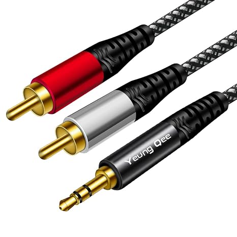 3.5mm to 2 RCA Audio Cable 6 ft, Nylon Braided 3.5mm Male to 2RCA Male Stereo Audio Y Adapter Cable AUX RCA Splitter Cord Compatible with Smartphones, MP3, Tablets, Speakers, HDTV (6FT/2M)