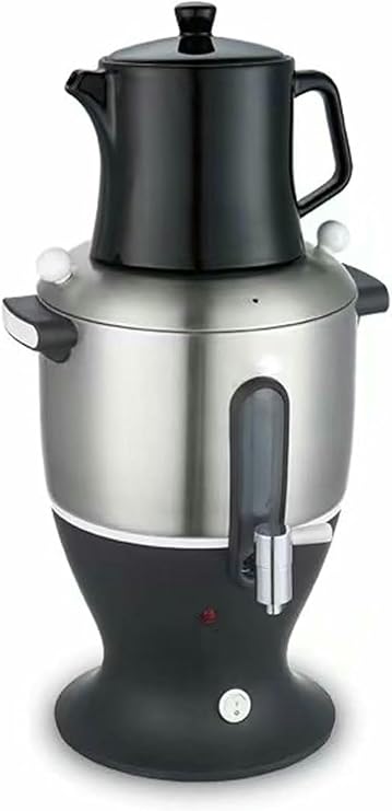 Electric Samovar Tea Maker,Double Pot Kettle Infuser,Stainless Steel,Keep Warm Function,Fast Heating,for Office,Home (Black)