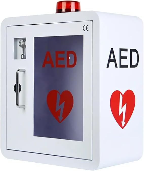 AED Storage Cabinet, 1.2 MM Steel First Aid AED Defibrillator Storage Cabinet with Alarm System, Double Switch Control, Can Place Various Models of AED