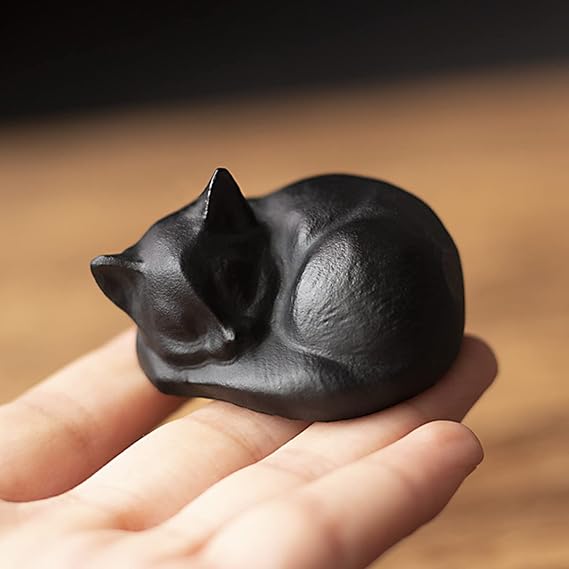 OwMell Tiny Sleeping Cat Statue Hand-Carved Healing Stone Gemstone 2"