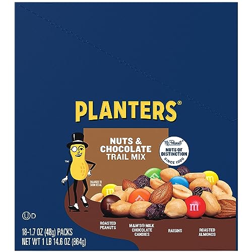 Planters Chocolate Trail Mix Nuts 1.7 oz Bags, Pack of 18
