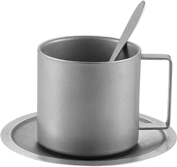 Stainless Steel Coffee Cup Set, Coffee Mugs with Spoon and Saucers, Double Walled Insulated Tea Cups, Espresso Cups Set, for Cold Drinks or Hot Drink