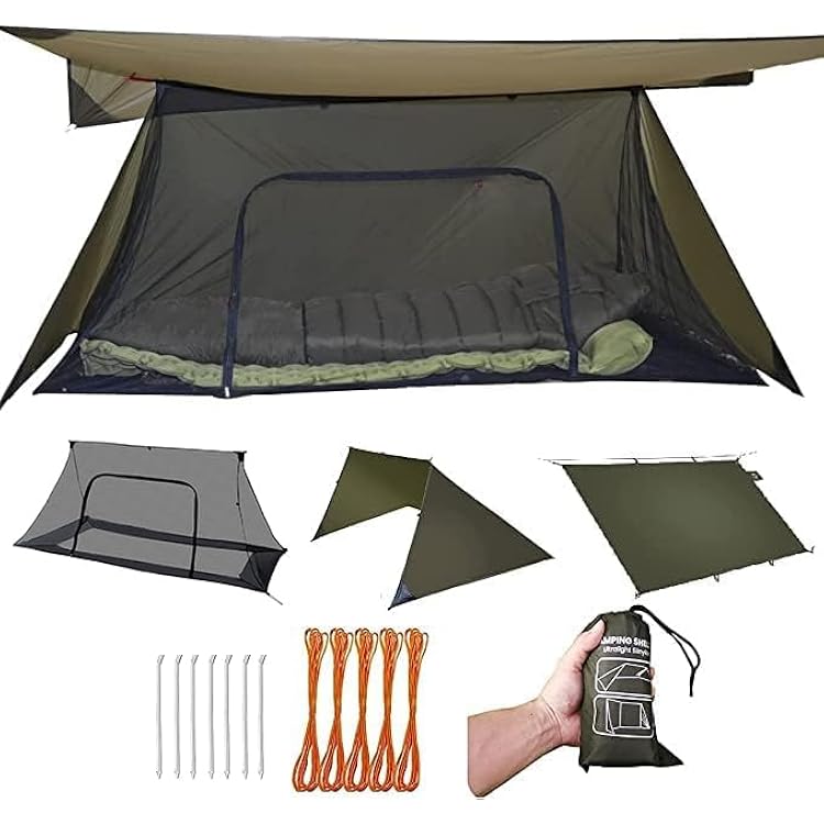 onewind Shelter, Camping Tarp Set Include Emergency Shelter, BugNet and Tent Footprint, Ripstop Silnylon with Silicone PU Coating Survival Shelter Tent for Camping, Hiking, Backpacking