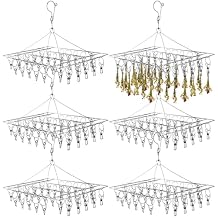 6 Pcs Herb Drying Rack Hanging - Stainless Steel with Clips Clothes Laundry Drying Rack Hanger Collapsible for Plants Bud Weed Onion Macrame Flower Spices(Square)