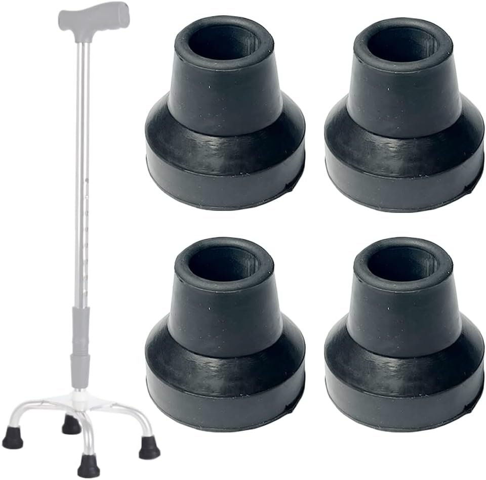 Quad Crutches Tips for Walking & Standing Stick Cane Replacement, Extra Stability, Rubber, 4 Pcs 12