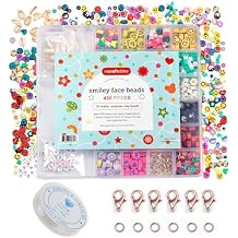 Incraftables Smiley Face Bracelet Kit 450 Clay Beads with Flowers, Cute Charms & Small Accent Beads DIY Jewelry Making Kit Bracelet Supplies for Craft Projects