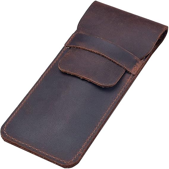 Pens Pouch Leather Pen Protective Sleeve Cover Crazy Horse Leather Handmade Fountain Multi Pen Case Holder Dark Brown Large