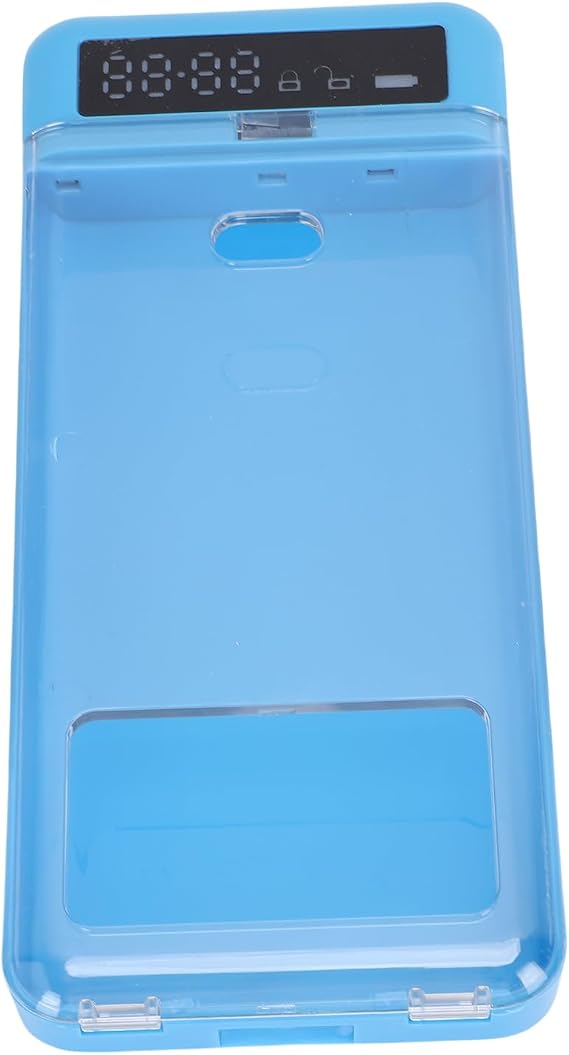 Luqeeg Portable Phone Lock Box with Timer Self Control Timed Phone Jail Locker, Transparent Cover 300mah Battery Timed Lock Box for Sturdy Work College Students Fitness ADHD Gifts (Blue)