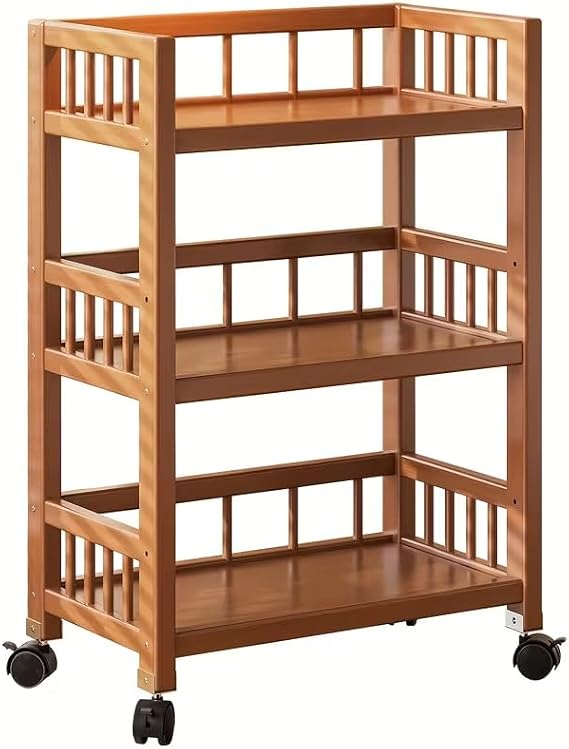 3-Tier Bamboo Rolling Storage Cart with Wheels, Mobile Kitchen & Coffee Bar Cart, Utility Trolley Organizer for Kitchen, Living Room, Bathroom & Bedroom (50 x 30 x 82 cm)