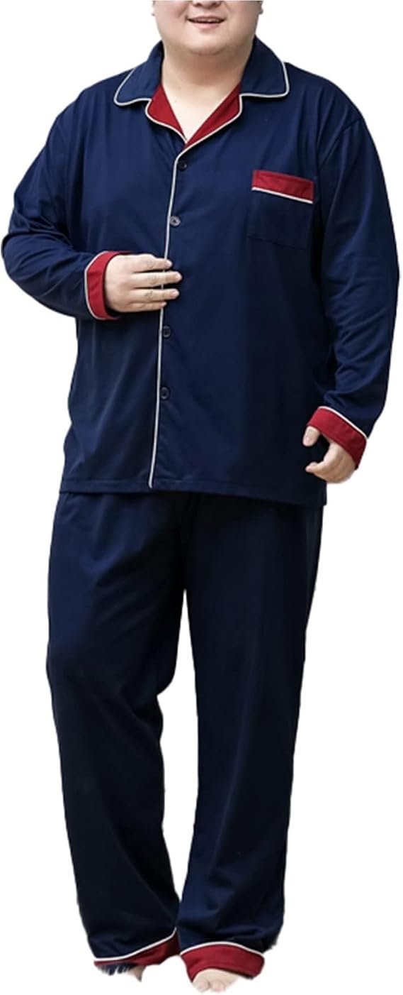 Men's 2-Piece Pajama Set Long Sleeve Plus Size Sleepwear Button Down Lightweight Loungewear Pjs Sets