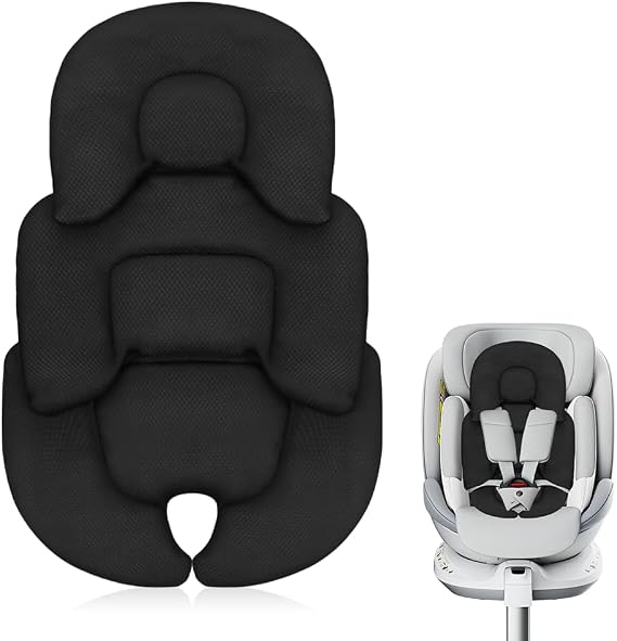 Baby Stroller Cushion, Baby Pram Liner, Pram Insert for Stroller, Car Seat Insert Infant, Universal Pushchair Seat Liner Infant, Breathable Soft, for Pram Buggy, Bassinet (Black)