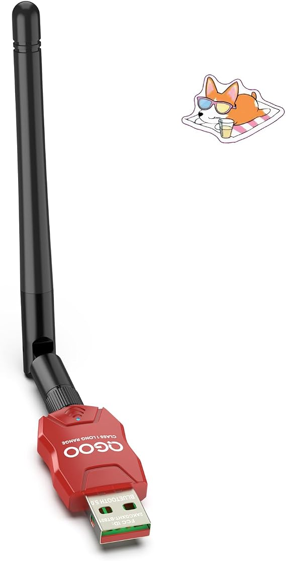Class 1 Long Range Bluetooth Adapter for PC, QGOO USB Bluetooth Adapter for PC 5.3+EDR, Dongle Receiver Support Windows10/8.1/8/7(red-049)