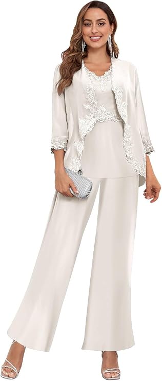 Bolodoo Women's 3PC Mother of the Bride Pants Suits for Wedding Elegant Sets Wedding Formal Outfit