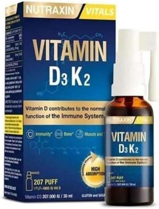 Nutraxin Vitamin D3K2 Sprey D3 1000 IU, K2 25 Mcg 30 ML 2'li Paket, snowcosmeticNT1