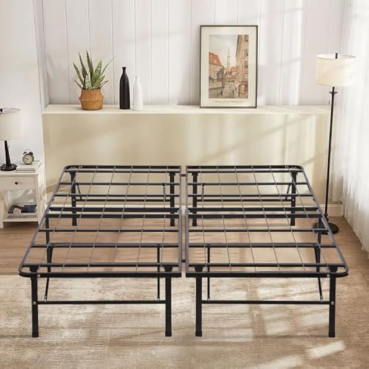 14 Inch Full Size Metal Platform Bed Frame, Foldable, Black, Sturdy, Under Bed Storage, Easy Assembly