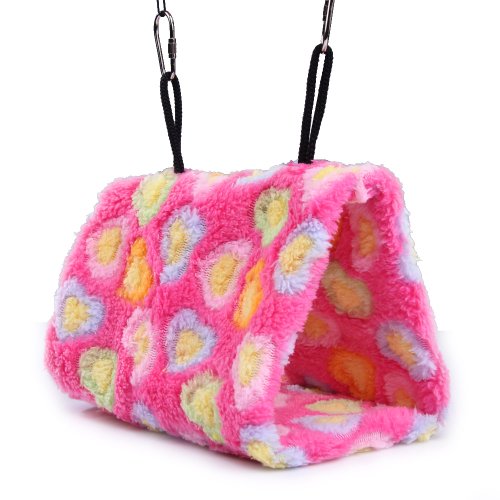 Vktech Plush Snuggle Bird Hammock Hanging Snuggle Cave Happy Hut Bird Parrot Hideaway Size M 23.5  22cm Pink