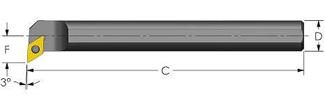 Ultra-Dex A16R SDUCR3 Steel Boring Bar to Hold a Positive DCMT 32.51 at -3 Degree Lead, Right Hand, Coolant Thru, 1.000" x 8", 1.310" Minimum Bore