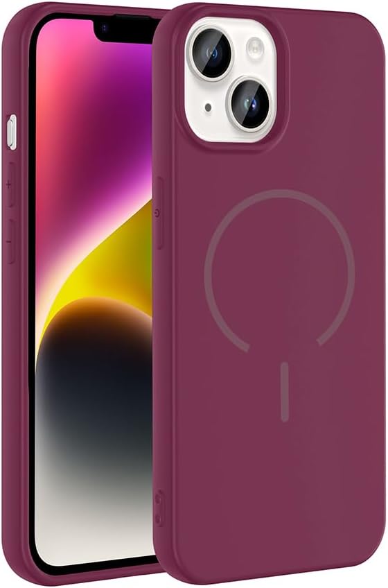 Kilifplus Apple iPhone 13 ile Uyumlu Kılıf Renkli M-Safe Kablosuz Şarj Özellikli Silikon Kapak - Mürdüm