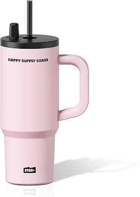 24 oz Tumbler with Lid and Straw, Stainless Steel Travel Coffee Mug with Handle, Resuable Insulated Water Bottle, Portable Ice Coffee Cup for Women, Pink