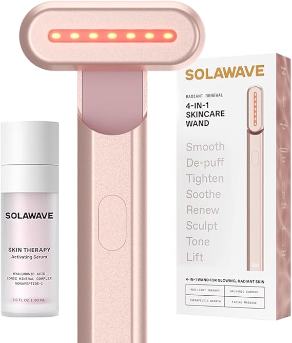 Solawave 4-in-1 Red Light Therapy Wand for Face & Neck + Activating Serum | FDA-cleared red light for face wrinkles + galvanic current for a hydrated, refreshed look. Serum boosts glide & hydration.