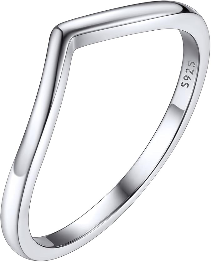 Bestyle Simple Sterling Silver Band Ring Wishbone Ring Full Cubic Zirconia Ring for Women, Love/Lucky Statement Promise Engagement Wedding Eternity Ring Stackbale, Size 4-12