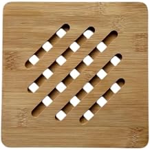 Bambu Nihale, Kare Şekilli, Çizgili Tasarım, Ahşap Malzeme, Tencere Tava Altlığı, 17 cm, Nemli Bezle Silinebilir