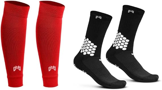 MediCaptain Ankle Protect Soccer Grip Socks + PreCut Soccer Sock Sleeve (Red)