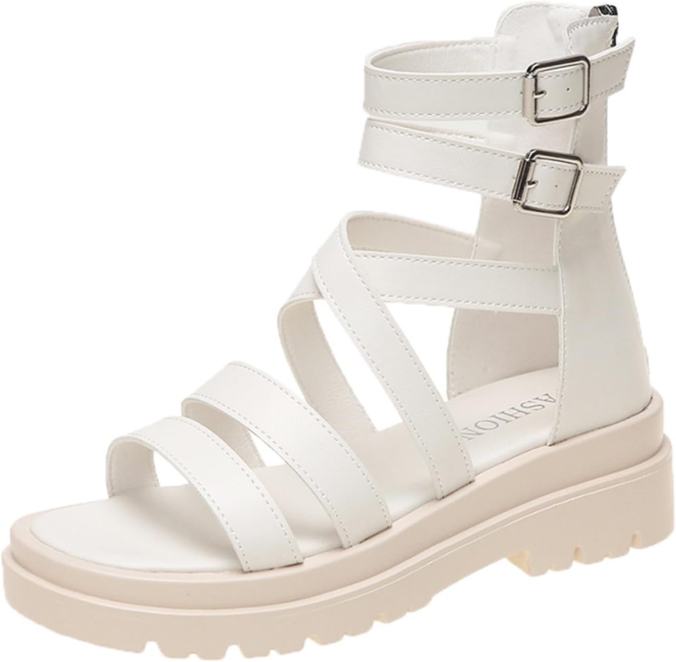 Ephirebra Women's Open Toe High Top Roman Sandals Back Zipper Strap Round Toe Comfortable Non-Slip Platform Sandals Summer Outdoor Causal Walking Shoes