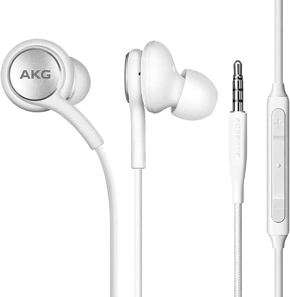 ElloGear OEM Earbuds Stereo Headphones for Samsung Galaxy S10 S10e Plus Cable - Designed by AKG - with Microphone and Volume Buttons (White)